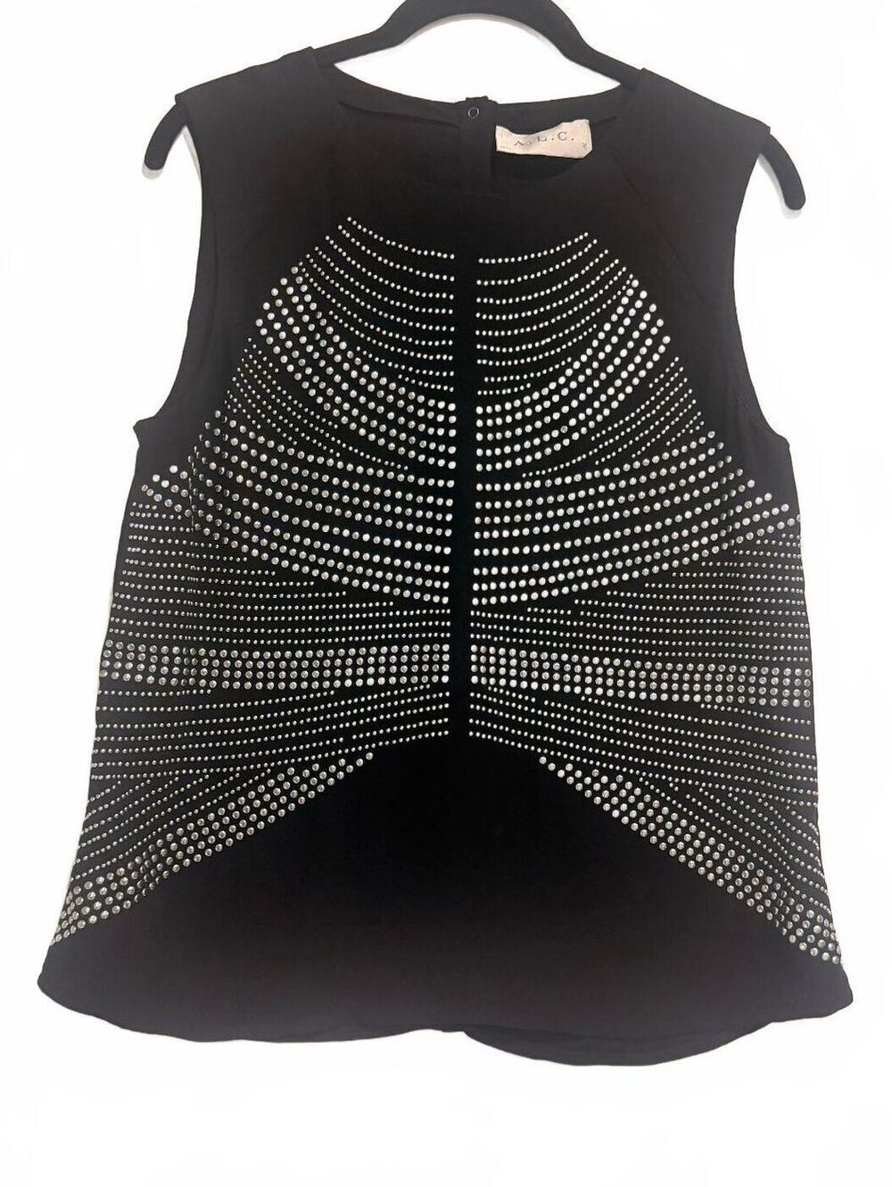 A.L.C. Brenner‎ Black Silver Studded Silk Tank Top Sleeveless Blouse Size Medium